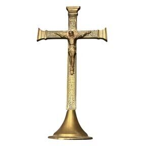 Vintage 1950s Altar Crucifix Cross 12" Ornate Brass Jesus on the Cross
